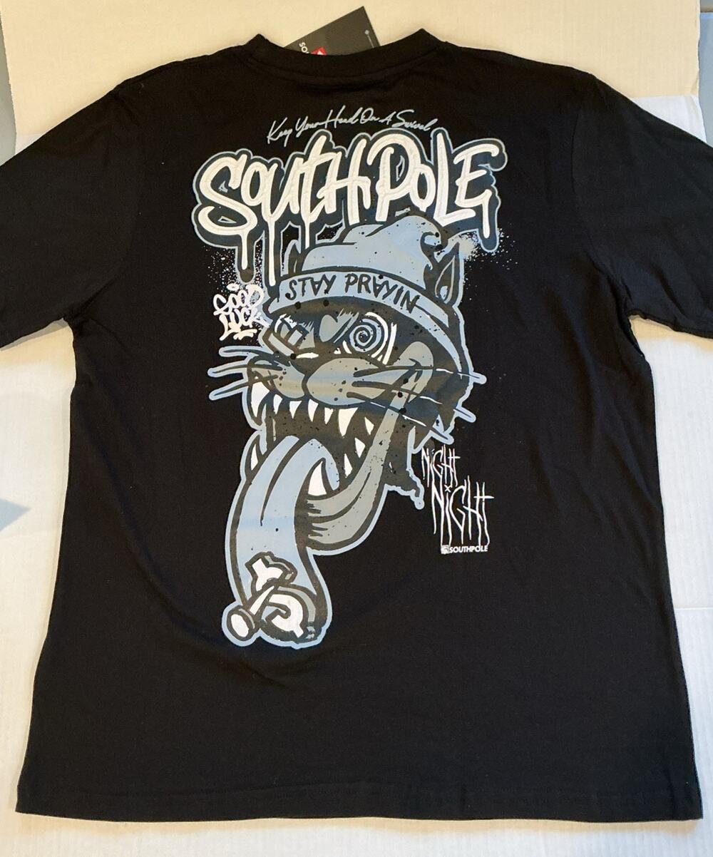 Southpole Stay Prayin Cat T Shirt Mens Size Large L Black Graphic Tee NWT Y2K